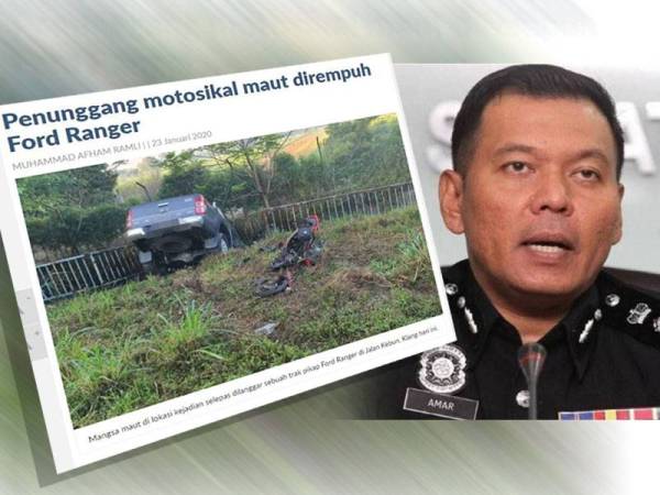 Aeorang penunggang motosikal maut selepas dirempuh sebuah trak pikap jenis Ford Ranger dalam kejadian kira-kira jam 7.20 pagi semalam. Gambar kanan: Shamsul Amar