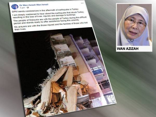 Perkongsian Wan Azizah mendapat pelbagai reaksi daripada warga maya dan rata-rata netizen turut bersimpati atas kejadian menimpa masyarakat di Turki.