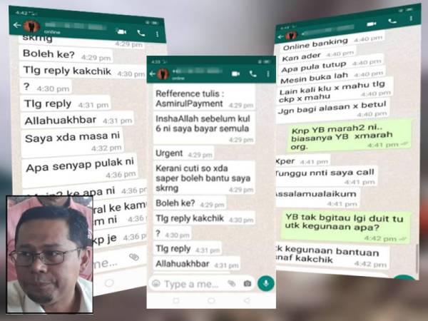 Tangkap layar perbualan scammer yang menyamar menggunakan gambar profil Mohd Asmirul baru-baru ini.