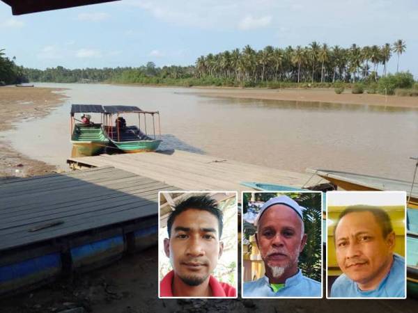 Bot-bot tambang tersadai di tepi Pengkalan Kok Majid. Gambar kecil: Mohd Amirul, Mohd Rofee dan Roslan