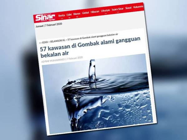 Terdahulu, sebanyak 57 kawasan di Gombak dilapor mengalami gangguan bekalan air sementara disebabkan paip pecah di Rumah Pam Hulu Kelang pada jam 5.15 pagi tadi.