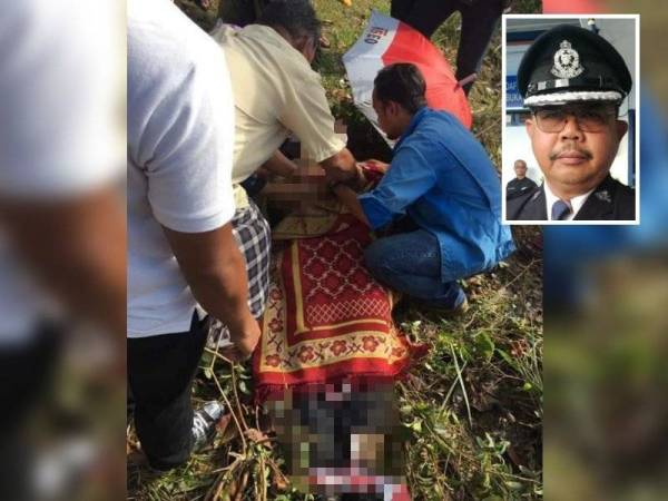 Mayat mangsa ditutup orang awam yang berada di lokasi semasa kejadian. - Foto: Pembaca Gambar kecil: Abdul Rozak