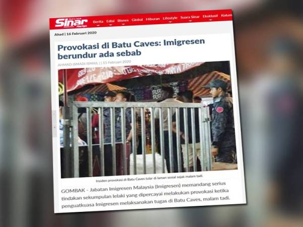 Laporan Sinar Harian berkaitan isu provokasi di Batu Caves.