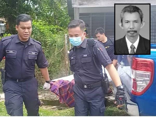 Polis mengusung mayat guru lelaki itu yang ditemui meninggal dunia di rumah sewanya hari ini. Gambar kecil: Mohd Rthduan Mohd Noor