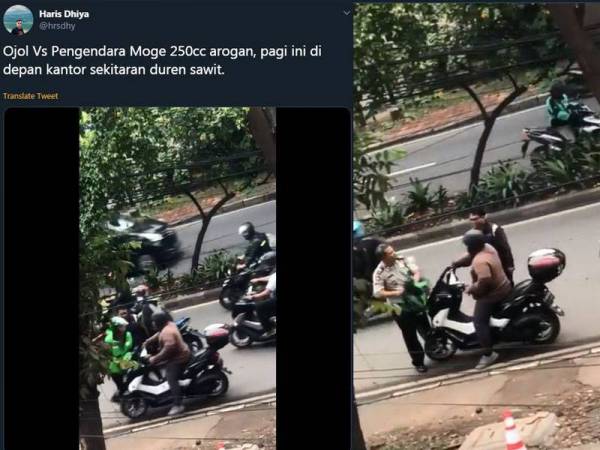 Paparan video memaparkan aksi penunggang motosikal ditahan 'penghantar makanan' Grab Food sebelum mendapati rupanya anggota polis.