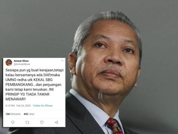 Paparan skrin ciapan Twitter Annuar Musa. Gambar kecil: Annuar Musa