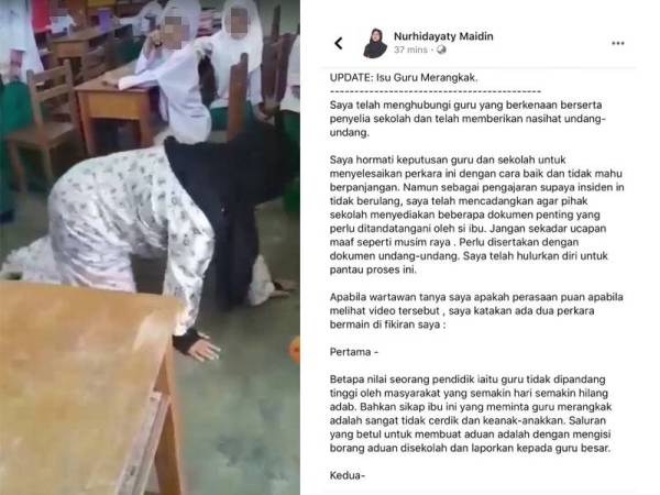 Peguam dikenali sebagai Nurhidayaty mengemaskini kejadian selepas berjaya menghubungi guru dan penyelia sekolah terbabit.