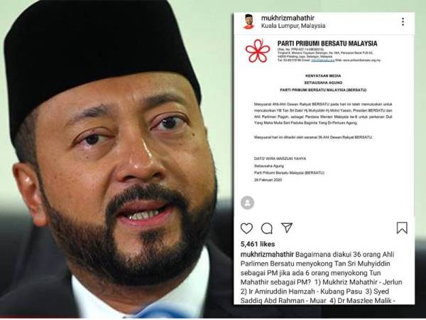 Paparan skrin hantaran dimuat naik Mukhriz di laman Instagram miliknya.