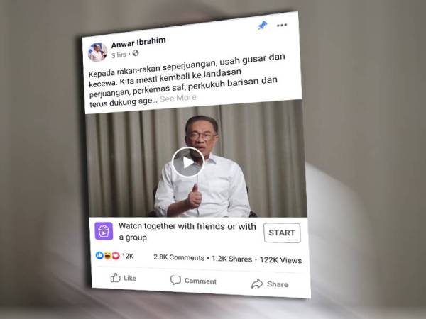 Rakaman video berdurasi dua minit itu dimuat naik di Facebook Presiden PKR itu hari ini.