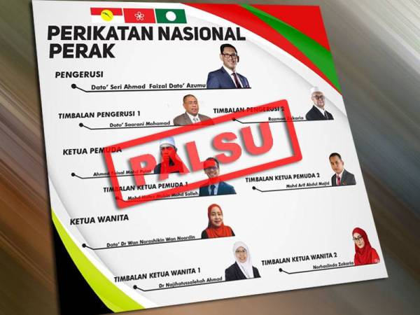 Poster organisasi Perikatan Nasional Perak yang tular disahkan palsu.