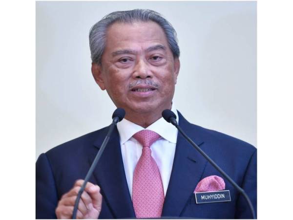 Perdana Menteri Tan Sri Muhyiddin Yassin pada sidang media selepas mempengerusikan Mesyuarat Kabinet di Bangunan Perdana Putra hari ini.- Foto BERNAMA