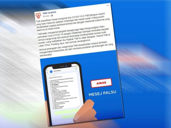 Kenyataan dikeluarkan oleh TNB menerusi Facebook rasminya.