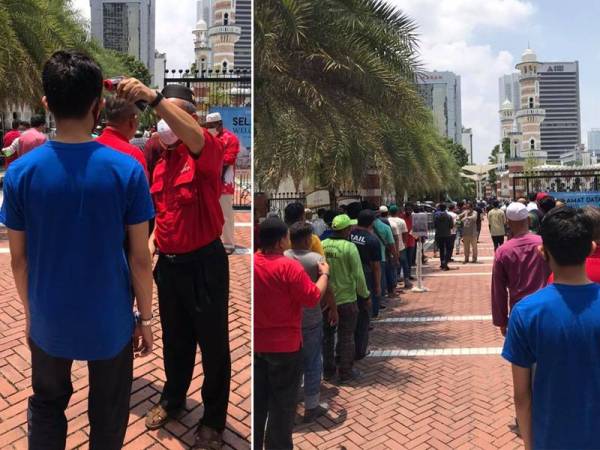 Jemaah disaring terlebih dahulu sebelum menunaikan solat Jumaat di Masjid Jamek Kuala Lumpur - Foto Facebook ViralMeletop