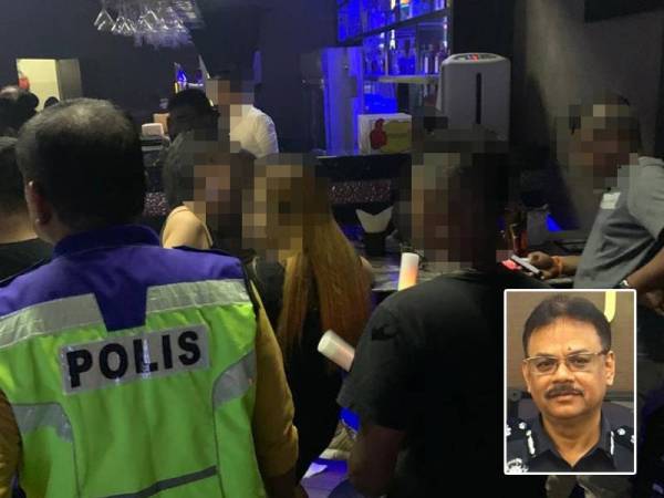 Sebuah pusat hiburan di Petaling Jaya, Selangor diserbu polis menerusi Ops Hiburan, awal pagi tadi. Gambar kecil: Sundralingam