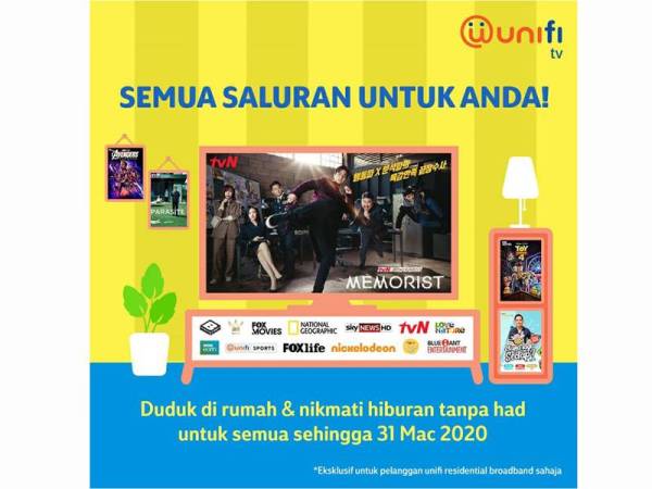 Unifi menawarkan akses secara percuma untuk kesemua saluran di unifi TV.