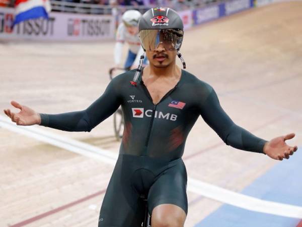 Azizulhasni ketika meraih gangsa dalam acara pecut 200 meter (m) individu di Kejohanan Berbasikal Trek Dunia di The Velodrom, Berlin, Jerman. - Foto AFP