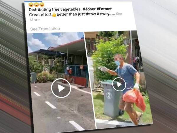 Paparan Facebook menunjukkan lelaki berkenaan mengagihkan sayuran secara percuma di sebuah taman di sini.