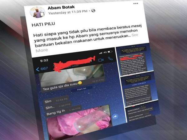 Status Abam Botak di Facebook mengundang sebak netizen.