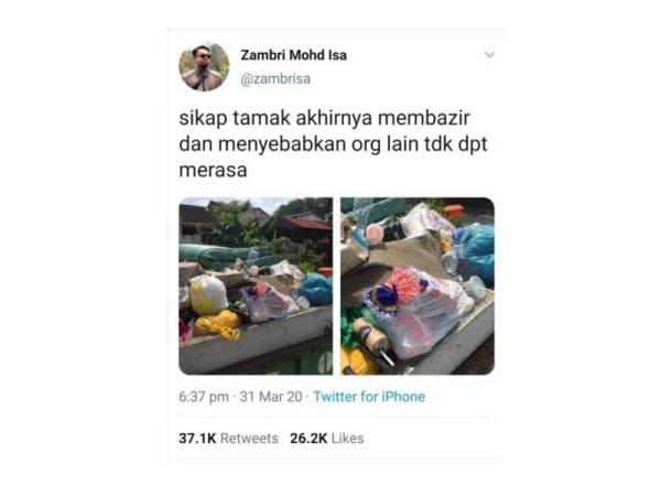 Perkongsian Zambri Mohd Isa di laman Twitter.