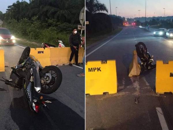 Seorang penunggang motosikal mengalami kecederaan di atas bahu apabila motosikal yang ditunggang merempuh sekatan(barrier) yang dipasang di sebuah jalan yang ditutup di kawasan Klang di sini.