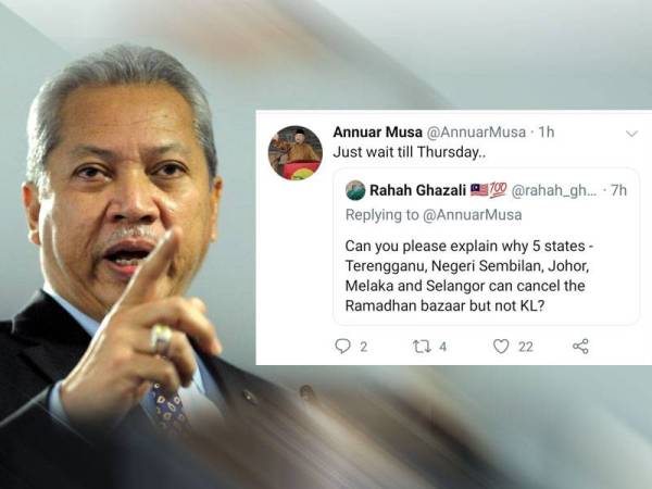 Annuar menjawab soalan berkaitan bazar Ramadan KL oleh seorang pengguna Twitter hari ini.