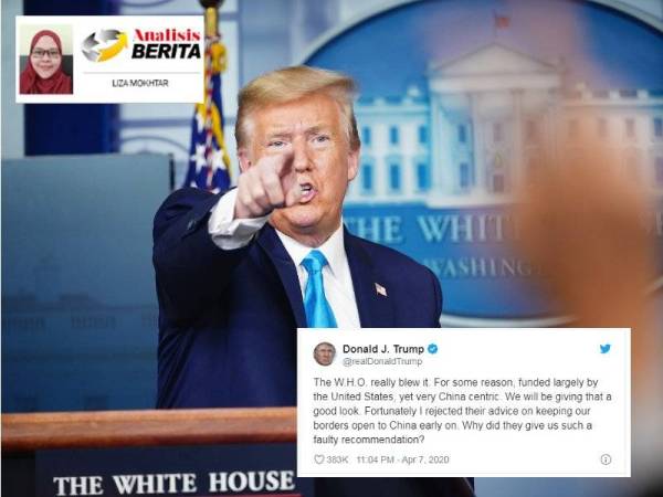 Trump yang mengancam untuk membekukan dana kepada WHO turut mengkritik pertubuhan dunia itu di laman Twitter.