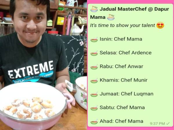 Hasil masakan yang berjaya dimasak dengan pantauan si mama. Gambar kanan:Jadual memasak yang berjalan sepanjang PKP.