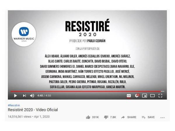 Lagu I Will Resist di laman sosial YouTube mendapat lebih 14 juta tontonan.