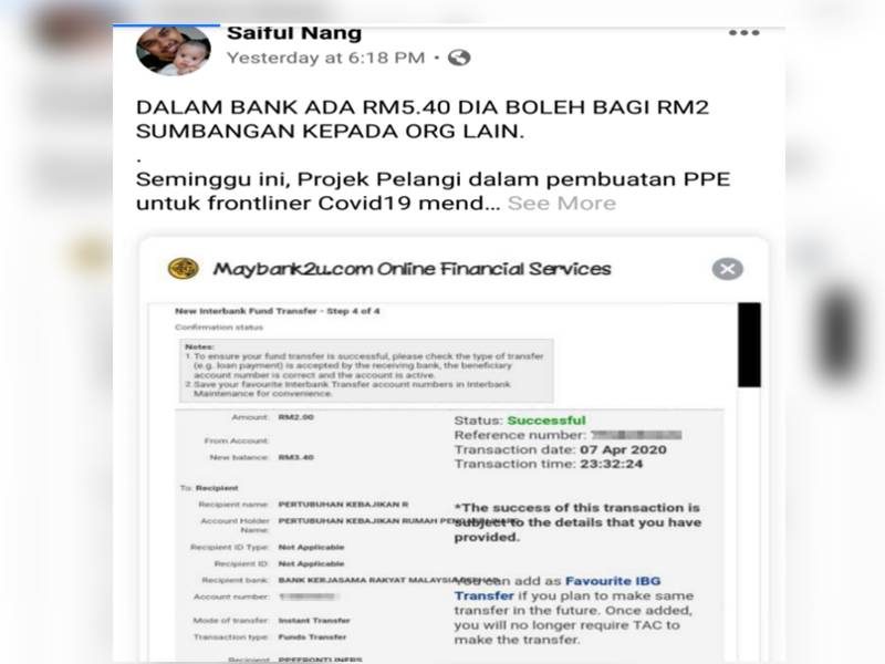 Paparan Facebook Saiful Nang tarik perhatian ramai.