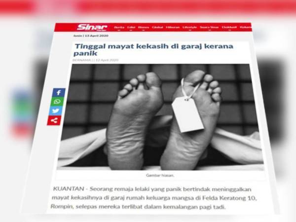 Paparan skrin laporan Sinar Harian berkaitan kemalangan itu 12 April lalu.