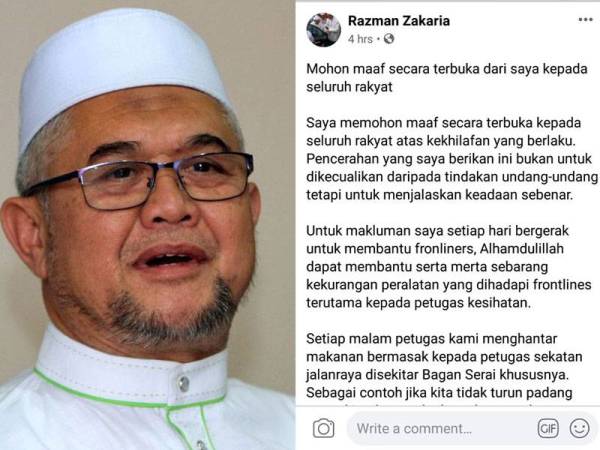 Razman dalam satu hantaran melalui Facebook hari ini memohon maaf terhadap kejadian yang tular semalam.