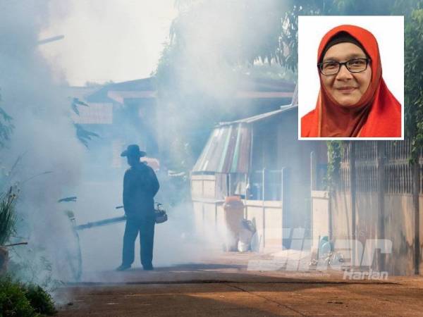 Semburan asap digunakan untuk membasmi nyamuk aedes. ( Gambar kecil: Dr Siti Mariah Mahmud)