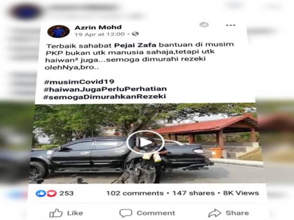 Azrin Mohd memuat naik status dan video Mohamad Faizal memberi lotong makan di Bukit Melawati di sini