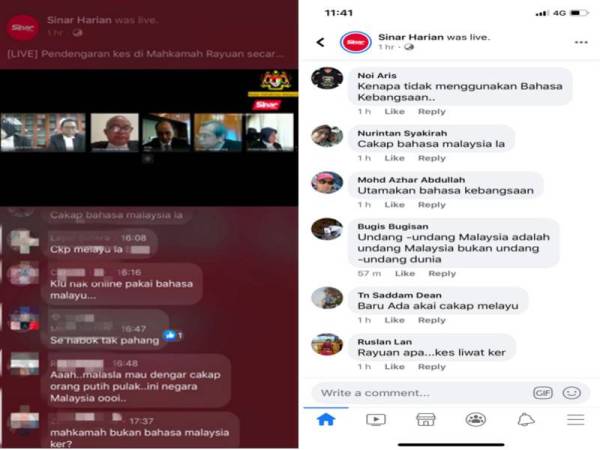 Antara komen netizen supaya prosiding mahkamah menggunakan bahasa kebangsaan.