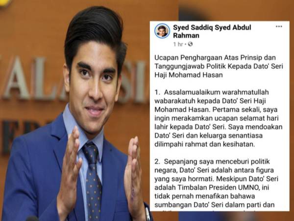 Syed Saddiq menerusi hantaran di Facebook memuji pendirian Mohamad menolak tawaran pelantikan untuk menerajui TNB