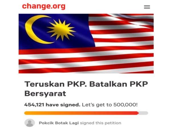 Tangkap layar petisyen di Change.org