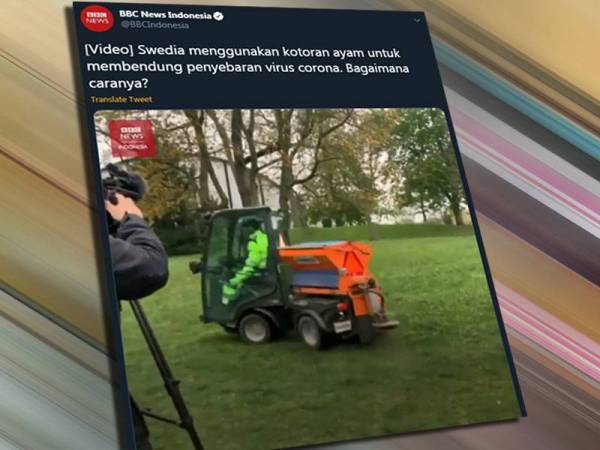 Penyemburan kotoran tahi ayam di taman bandar Lund bagi mengelakkan orang ramai berkumpul. - Foto Twitter BBC