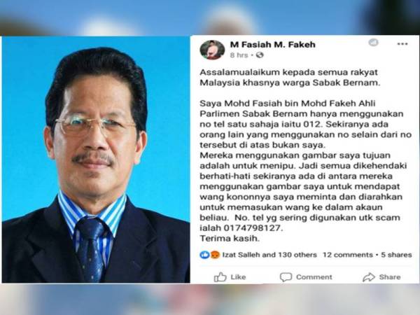 Mohd Fasiah memuat naik status di Facebooknya berkaitan kes itu hari ini.