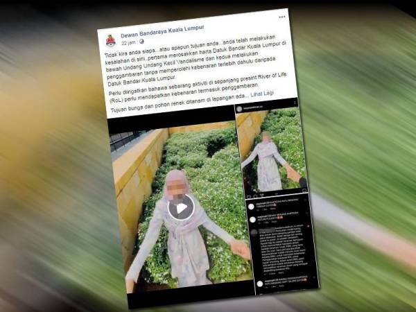 Aksi seorang Instafamous baring di atas pokok berdekatan kawasan River of Life (RoL) di sini.