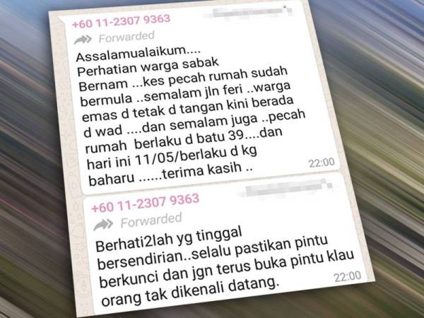 Mesej yang tular di aplikasi WhatsApp semalam.