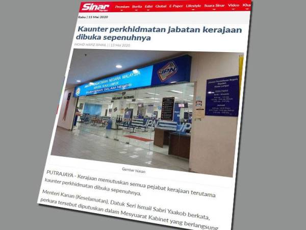 Laporan Sinar Harian hari ini.