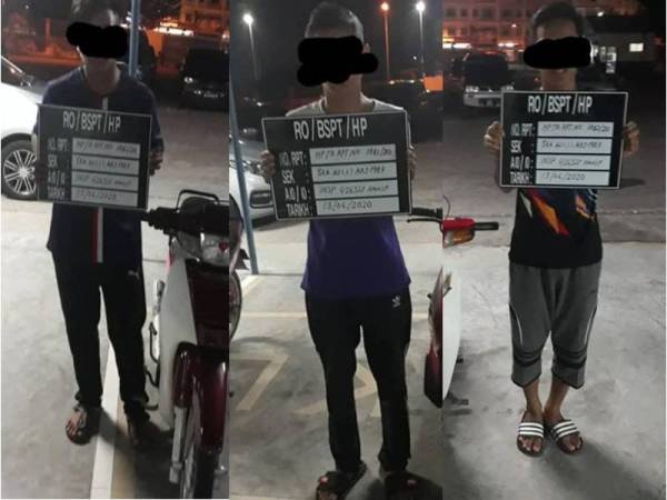 Tiga remaja ditahan selepas berlumba dan melakukan aksi 'wheelie' di Teluk Intan semalam. - Foto ihsan PDRM