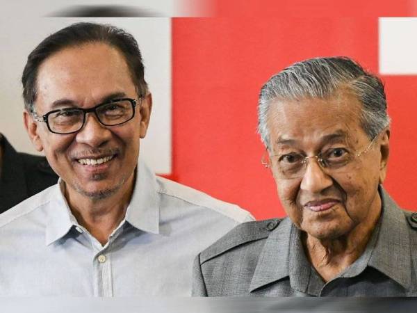 Tun Dr Mahathir Mohamad dan Anwar Ibrahim. - Foto AFP