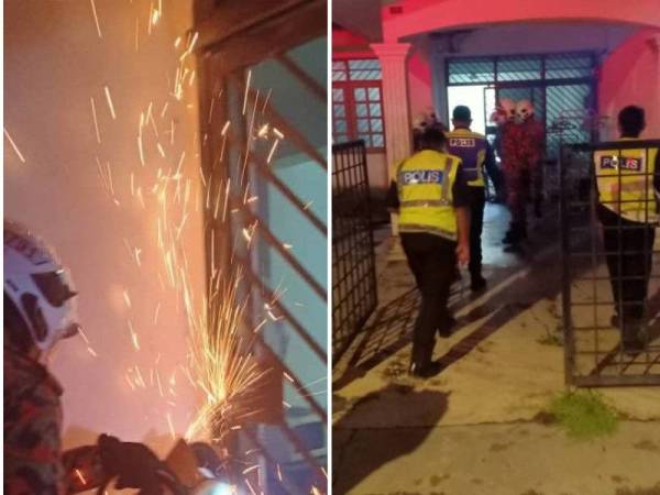 Pihak bomba menggunakan peralatan pemotong untuk masuk ke dalam sebuah rumah sebelum menemukan satu mayat lelaki reput di Taman Temiang Utama, Muar, Johor malam ini.