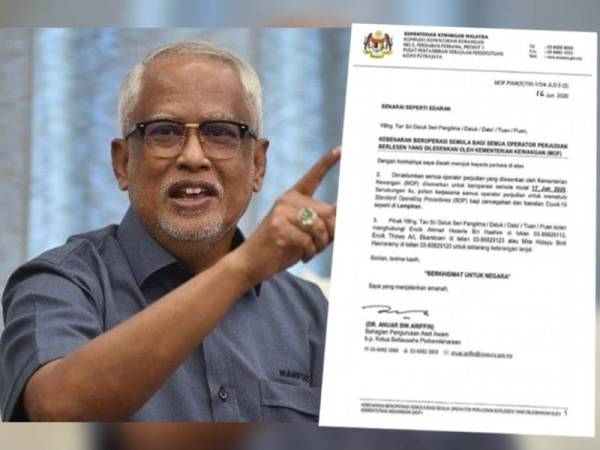 Surat tular Kementerian Kewangan (MOF) yang benarkan sektor perjudian untuk beroperasi semula mulai 17 Jun.