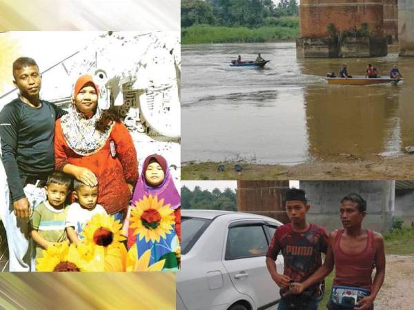 Mangsa, Mohd Danish Irfan (depan, kiri) hilang ketika mandi di Sungai Perak di Karai hari ini. Mohd Baharudin dipapah oleh saudaranya ketika ditemui pada operasi yang dijalankan di Jambatan Victoria di sini.