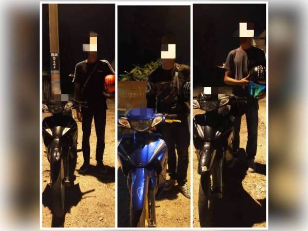 Tiga daripada lima penunggang motosikal yang ditahan kerana berlumba di Lebuhraya Lingkaran Luar Butterwoth (BORR) tengah malam tadi.