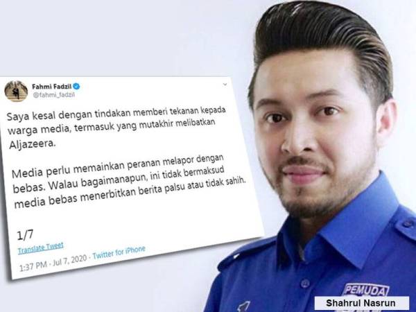 Kenyataan Fahmi di laman Twitter miliknya.