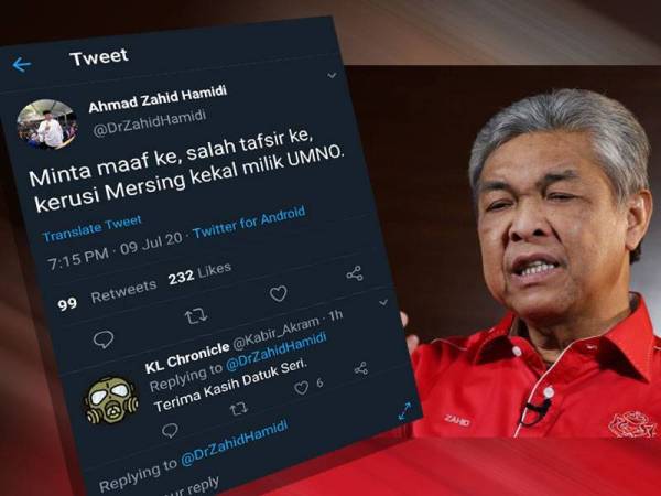 Tangkap layar Twitter Ahmad Zahid.