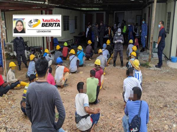 Antara warga asing yang diperiksa dalam Operasi Bersepadu yang dijalankan di daerah Kuala Terengganu dan Kuala Nerus baru-baru ini. - Foto Jabatan Imigresen Malaysia Terengganu